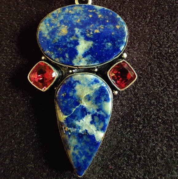 Lapis lazuli with rubellite pendant 925 Silver - Picture 1 of 2